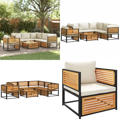 Salon de jardin avec coussins 7 pcs bois massif d'acacia - Ensemble Salon De Jardin - Salon De Jardin Acacia - Meuble De Jardin - Mobilier Exterieur - Table De Jardin - Home & Living