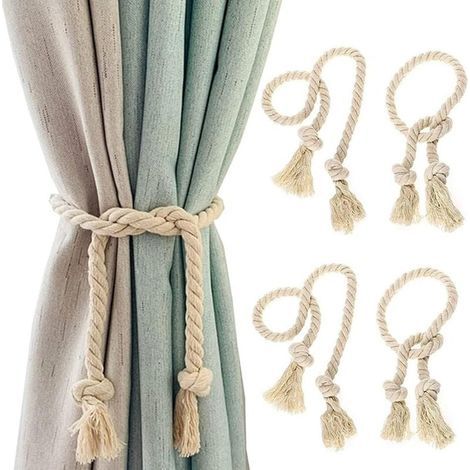 4 Pièces Embrasses de Rideaux, Attaches de Rideau en Coton, Embrasse pour Rideaux Tissé à La Main Corde en Chanvre, Embrasses à Rideaux Rideau Corde pour décoration de Maison, Bureau d'hôtel(Beige) (1/5)