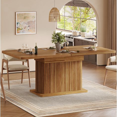 Table à manger rectangulaire extensible 120-160 cm avec rangement caché et pieds réglables, MDF brun foncé (1/5)