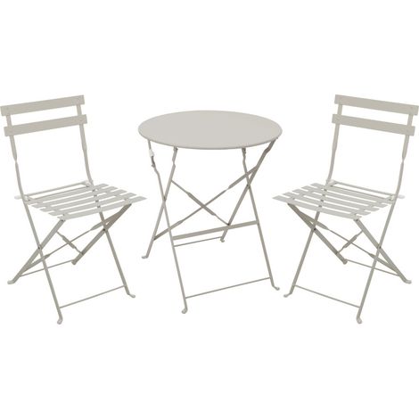 Ensemble bistrot pliant métal 2 personnes - table ronde 60cm pliable 2 chaises salon de jardin terrasse balcon Marseille - Beige (1/5)