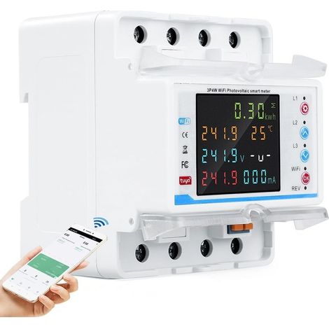 Compteur électrique WiFi triphasé 100A 380V AC – Mesure consommation énergétique – Protection surtensions et surintensités – Compatible systèmes solaires (1/5)