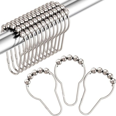 Crochets de rideau de douche, crochets décoratifs en acier inoxydable antirouille, paquet de 12, finition nickel poli. (1/5)