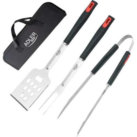 Ensemble d'ustensiles pour barbecue Adler AD6727, Pince, Fourchette, Spatule, Acier inoxydable avec étui de transport (1/5)