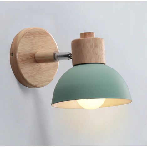 Modern Wall Light E27 Edison Industrial Wall Lamp Metal Wooden Loft Lighting Fixture for Bar Hallway Dining Room Living Room Bedroom Green (1/5)