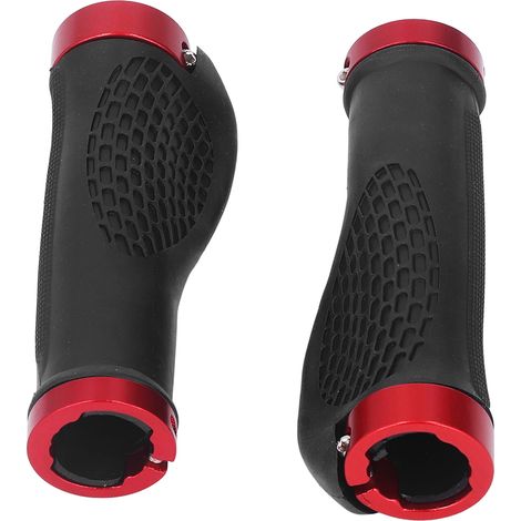 Poignées de Vélo VTT Antidérapantes en TPR, Ergonomiques avec Surface Alvéolée et Insert Métallique Rouge