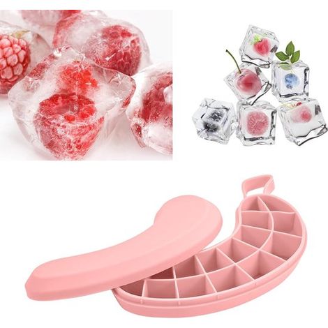 Confezione da 2 stampi per cubetti di ghiaccio in silicone per congelatore con coperchio, piccoli stampi per cubetti di ghiaccio a forma di ananas e banana, stampi per ghiaccio con coperchio per cockt (1/2)