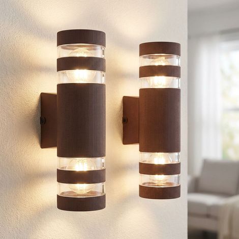 Applique interna Applique Up Down Applique color bronzo 2 fiamme, vetro, plastica, 2x prese E27, HxLxP 22x6,5x9,5 cm