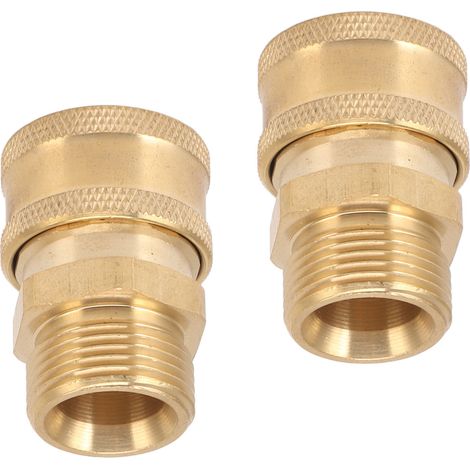 Lot de 2 adaptateurs en cuivre pur M22 pour nettoyeur haute pression, filetage femelle NPT 3/8" vers filetage mâle M22, diamètre intérieur 15 mm / 0,59" (1/5)