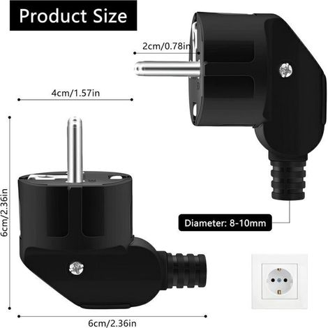 8 Pièces Prise Electrique Male Prise Male Exterieur Fiches Schuko 250V 16A D'alimentation Fiche Coudée pour Les Câbles de 8 à 10 mm Fiche pour Appareils Electroménagers (1/5)