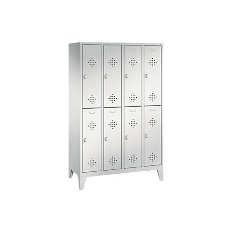 C+P Casier Classic double étage sur pieds, 8 compartiments, H1850×I1190×P500mm Face gris clair Corps gris clair (1/2)