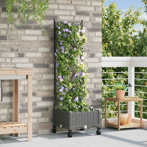 vidaXL Jardinera con enrejado y ruedas Gris Claro 40 x 40 x 131,5 cm (1/5)