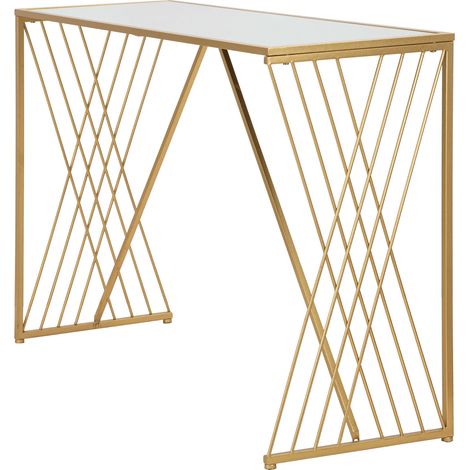 Konsole Axum, eine Ablage, Strukturmaterial Glas, Ablagefarbe Transparent, 120x40x80h cm Gold