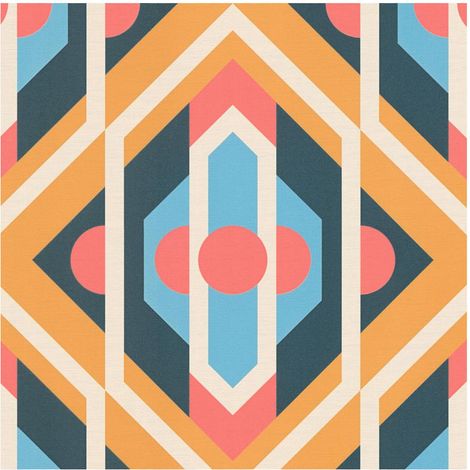 Retro wallpaper wall Profhome 395314 hot embossed non-woven wallpaper slightly textured with geometric shapes matt blue ochre yellow red cream 4,5 m2 (1/5)