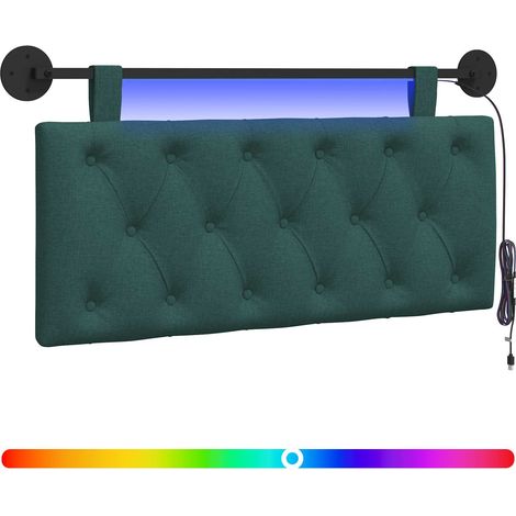 Testiera Testata del letto sospesa Con luce LED Verde Scuro Tessuto (1/5)