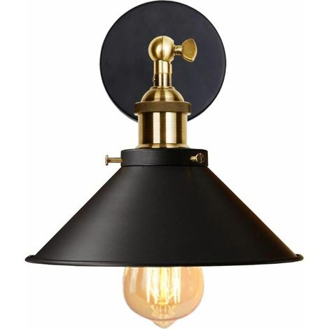 JKWG Applique Murale Industrielle Lampe de Plafond de Style Edison Métal Plafonnier Rétro avec Rotation à 180 Degrés - 22CM, Noir (1/5)