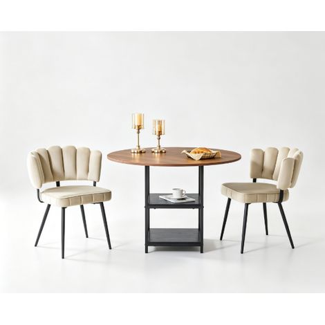 Set tavolo rotondo 107 cm e 2 sedie imbottite in noce con doppio vano (1/5)