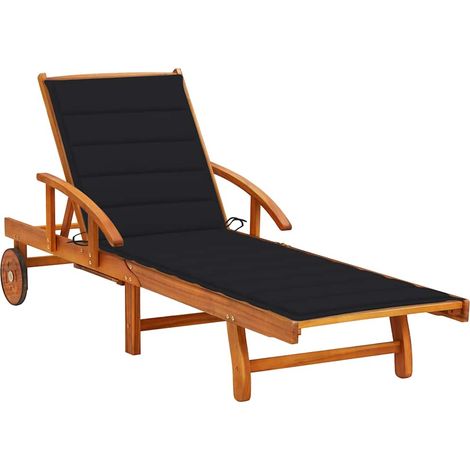 Bain de soleil avec coussin Chaise de jardin - Transat de jardin Bois d'acacia solide BV642576 - BonneVie (1/5)
