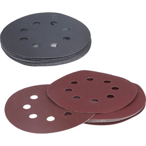 Packung mit 100 runden Schleifscheiben mit 12,7 cm (5 Zoll) Durchmesser, Körnungen von 80, 180, 240, 320, 400, 800, 1000, 1500, 2000 und 3000 zum Schleifen von Leder und Wänden. (1/5)