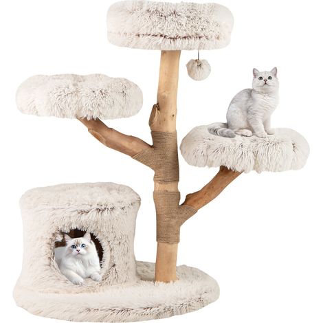 Tiragraffi per gatti con palo in legno massello e piattaforme imbottite, 102 cm