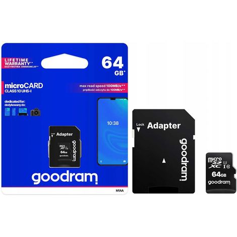 Scheda di memoria MicroSD GOODRAM 64GB CL10 UHS I + adattatore