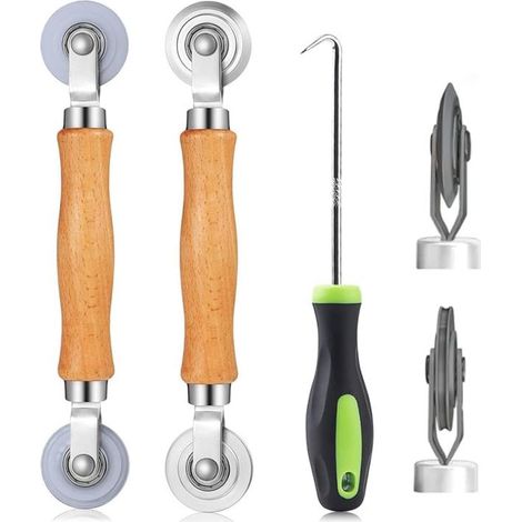 Kit de herramientas para enrollar mosquiteras, gancho de nailon y madera, kit de bandas de goma y cuero, kit de repuesto de hilo (3 piezas)