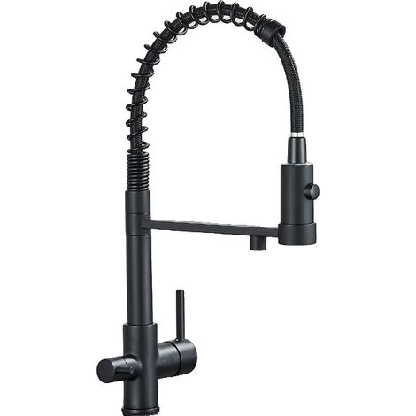 Grifo de cocina con rociador extraíble, diseño de doble manija, color negro mate. (1/2)