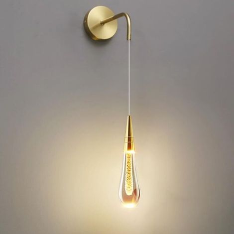 Applique Murale Créative en Forme de Larme, Suspension Murale en Aluminium à Tête Unique avec Abat-Jour en Cristal en Forme de Goutte, Appliques Murales LED(Or 3000k) (1/5)