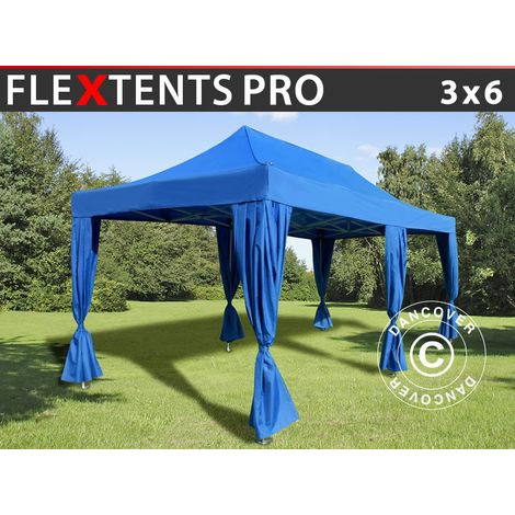 Faltzelt FleXtents PRO 3x6m Blau, mit 6 Gardinen