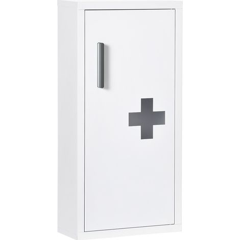 Weißer Wand-Medizinschrank aus Stahl mit 3 Fächern und Magnetverschluss (1/5)