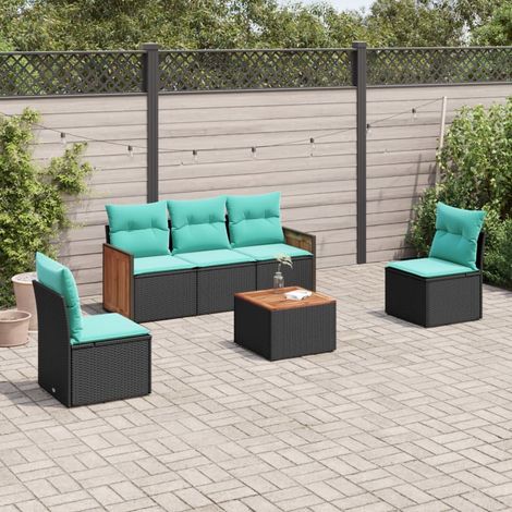 vidaXL Ensemble de canapé de jardin 6 pcs avec coussins noir résine tressée (1/5)