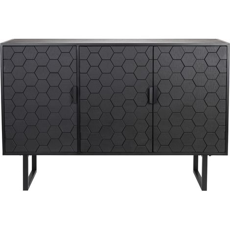 Buffet et Bahut, Buffet Link High noir, 135 cm, Design graphique Bois en Wood, BOITE A DESIGN (1/5)