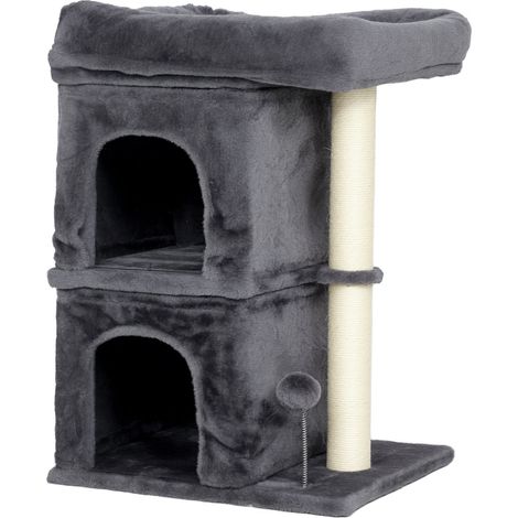 Katzenbaum mit 2 Höhlen, Plattform, Sisalstämmen, Dunkelgrau