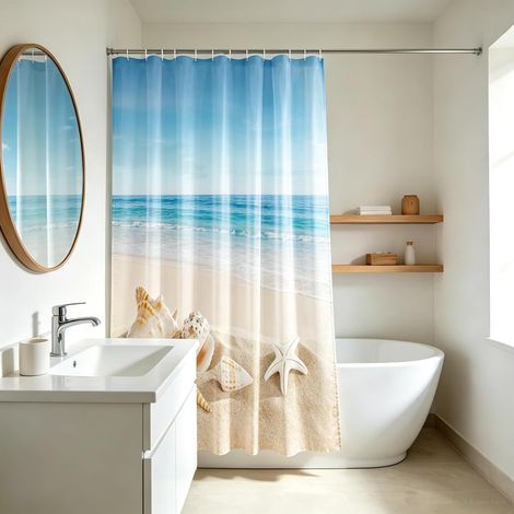 Rideau de Douche en Textile Motifs d’océan Plage mer Vagues (1/5)