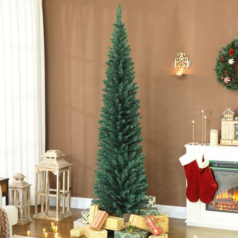 Árbol de Navidad Estrecho 210 cm con 401 Ramas Soporte Metálico Fácil de Montar para Interior Verde (1/5)