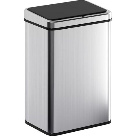 Poubelle automatique 40L en acier inoxydable argenté, capteur de mouvement et couvercle à fermeture douce, 35,5 × 26 × 55 cm