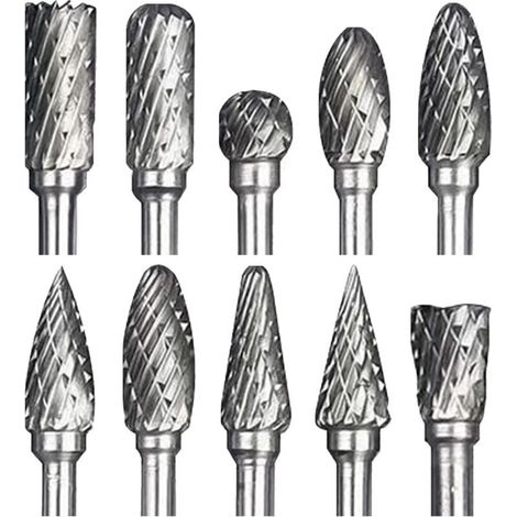 Doppelseitiger Fräser-Satz aus Wolframkarbidstahl für Rotationswerkzeuge, 10-teilig, 1/8"-Schaft für Heimwerkerarbeiten, Holzschnitzerei, Metallpolitur, Gravur und Bohren (1/4)