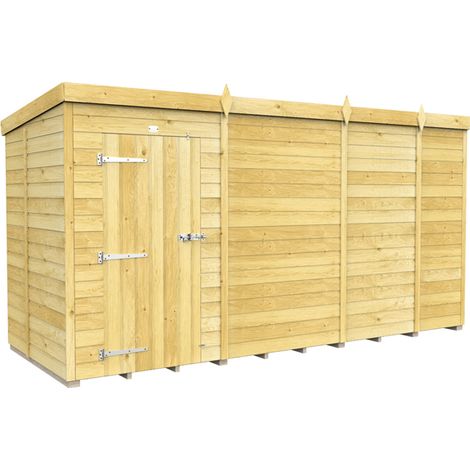 13 x 5 Feet Pent Shed - Single Door Without Windows - Wood - L147 x W387 x H201 cm