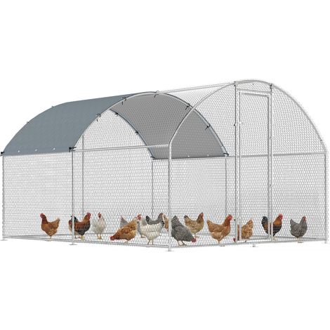 Pollaio per Galline da Esterno con Tetto Impermeabile e Serratura, in Acciaio Zincato, 2.8x3.4x1.9 m, Argento