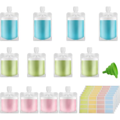12 Travel Bottles, Travel Containers, 30/50/100 ml Travel Containers, Reusable and Leakproof, with Small Funnel and Stickers, Suitable for Travel and Business Trips (1/5)