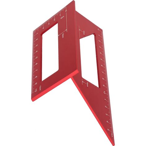 Règle d'angle multifonctionnelle en alliage d'aluminium 45/90 degrés, outil de traçage pour le travail du bois (rouge) (1/5)
