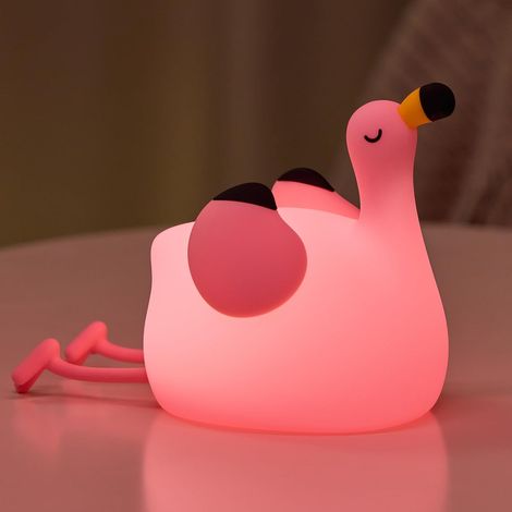Lámpara de noche de flamenco para niños, luz nocturna LED regulable para bebés, lámpara de mesita de noche recargable, luz nocturna portátil de silicona para guardería, rosa. (1/5)