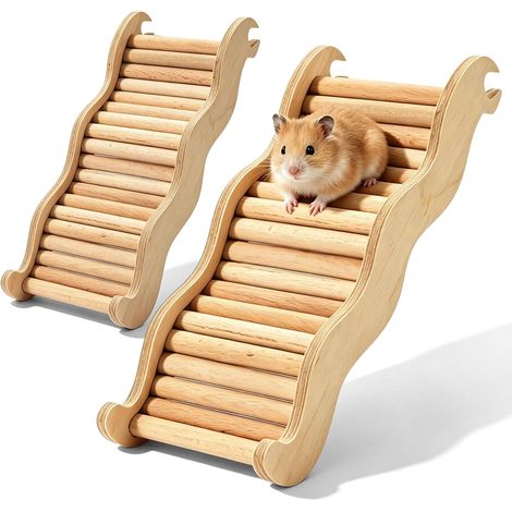 Lot de 2 échelles pour hamster en bois - Jouet d'escalade pour hamster, gerbille, souris, petits animaux (1/5)
