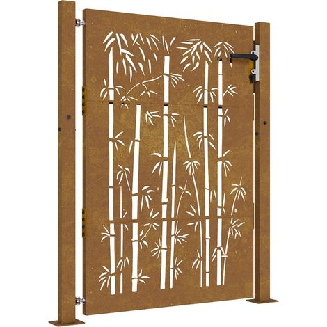 Puerta de jardín 105x155 cm de acero corten con diseño de bambú vidaXL (1/5)