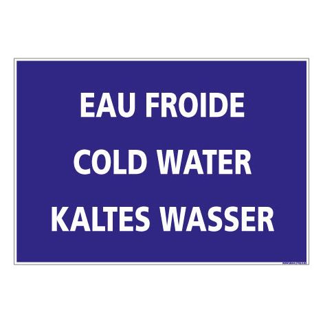 PANNEAU DE SIGNALISATION CAMPING EAU FROIDE (H0220) Français-Anglais-Allemand - Adhésif - 300 x 210 mm