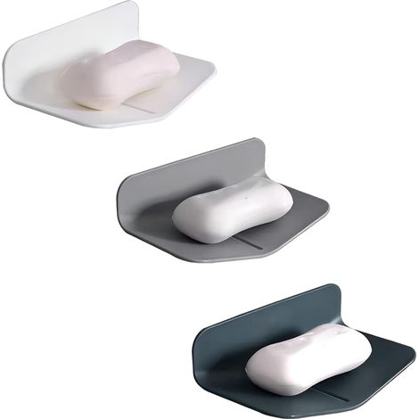 Wandmontierte Seifenschalen – 3-teiliges Set, kein Bohren erforderlich, selbstentleerende Seifenhalter aus Gummi – V-förmige Seifenablage – Für Badezimmer und Küchen (1/4)