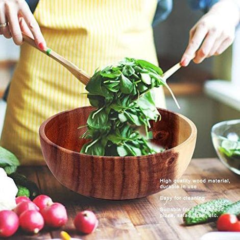 Saladier en bois écologique de 22 x 7,5 cm, récipient idéal pour servir des aliments et des fruits, et vaisselle de cuisine (1/5)