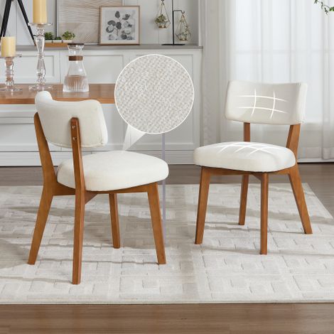Set di 2 sedie da pranzo moderne in stile metà secolo, con gambe in legno massello e seduta rivestita in tessuto (lino beige). Ideali per cucina, sala da pranzo o ufficio. (1/5)