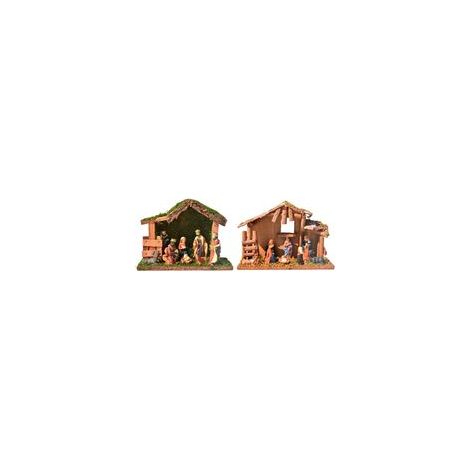 Weihnachtskrippe aus Holz mit Figuren – [2021] Weihnachtskrippe, Krippenszene, Weihnachtskrippenfiguren aus Kunstharz für die Festtagsdekoration, 24 x 8,5 x 17 cm + 20 x 8 x 15 cm