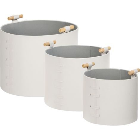 Conjunto de 3 cestas de almacenaje hechas a mano con asas de piel sintética blanco crema Aram (1/5)