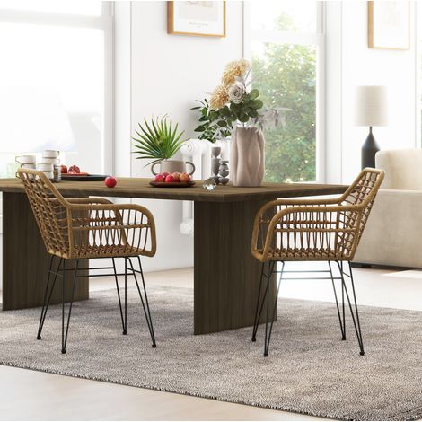 2er-Set Esszimmerstühle aus Polyrattan braun, 56 x 60 x 79 cm, mit Armlehnen (1/5)